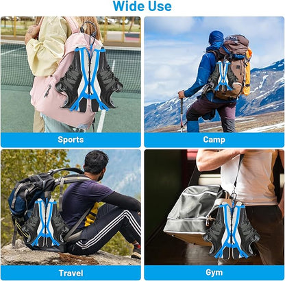 2 Pack Shoe Holster for Backpack with Clip Hanger, Shoe Holder for Sneakers, Cleats, for Travel, Outdoors, Sports (Large, Blue)