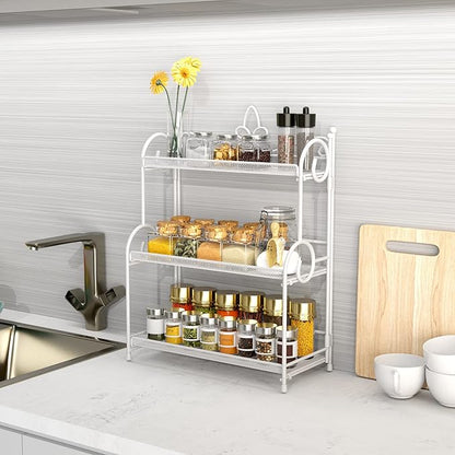 YIUKEA Bathroom Counter Organizer - Spice Rack Countertop 3 Tier Counter Shelf Organizer for Bathroom Kitchen Bedroom Foldable White
