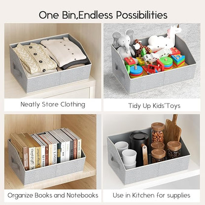 Homsorout Large Closet Organizers and Storage Bins - 6 Pack Trapezoid Storage Baskets for Shelves, Foldable Fabric Baskets with Handles Ideal for Closet, Basket, Wardrobe and Shelf Storage, Light Grey