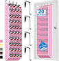 Over the Door Shoe Organizer, 20 to 30 Pairs Hanging Shoe Holder, Heavy Duty Extra Deep Pockets Shoe Storage for Closet, Anti-Scratch Hooks & FSC-Certified Bamboo - Pink
