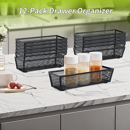 Neudeco Silverware Organizer,Mesh Drawer Organizer for Kitchen，Metal Utensil Organizer for Flatware, Knives, Spoons,Cosmetic (Black 9 * 3 * 2 inch Pack12)