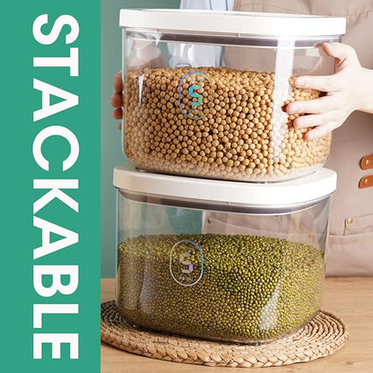 TBMAXS Airtight Rice Container 10 Lbs, Clear Plastic Food Storage Container Bin For Flour Sugar, Dry Food Holder with Easy Locking Lid for Kitchen Pantry Organization and Storage