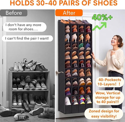 30-40 Pairs Over the Door Shoe Organizer, Large & Deep Pockets Hanging Shoe Rack, Space-Saving Closet Door Organizer Fits Boots,Sneakers or Larger Shoes,Shoe Storage for Bedroom,Small Closet,Entryway