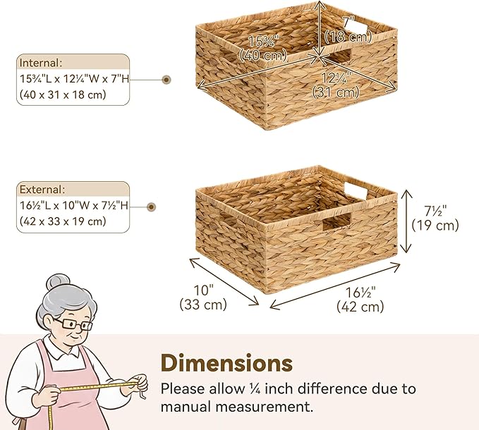 GRANNY SAYS Wicker Storage Baskets for Shelves, Extra Large Water Hyacinth Wicker Basket, Woven Baskets for Storage, Rectangular Shelf Baskets with Handles for Pantry Shelves,1-Pack