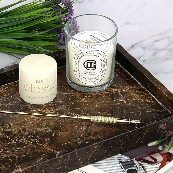 Marble Bathroom Vanity Tray, Natural Luxury Vanity Home Kitchen Bathroom Table Tray, Stone Decorative Countertop Dresser Trays for Key Coffee Perfume Jewelry Makeup (Dark Brown, 12"x 8" x1.2")
