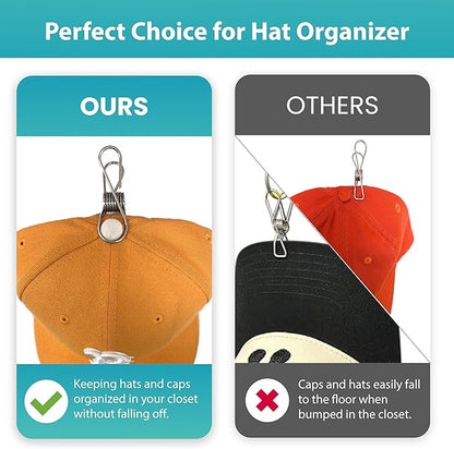 Perfect Curve Baseball Cap Hanger - Store 10 Caps with Button Clips, Silicone & Metal Construction, White, 1-Pack