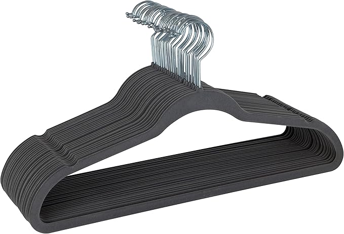 Simplify Slim Velvet Clothes Hangers | 50 Pack | Non-Slip | Shirts | Suit | Pants | Dresses | Garments | Closet Storage & Organization | Durable | Grey