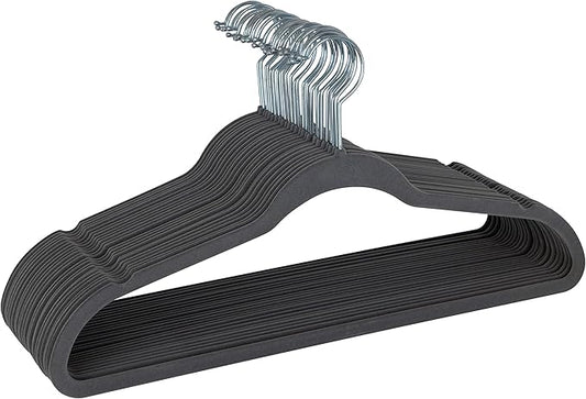 Simplify Slim Velvet Clothes Hangers | 50 Pack | Non-Slip | Shirts | Suit | Pants | Dresses | Garments | Closet Storage & Organization | Durable | Grey
