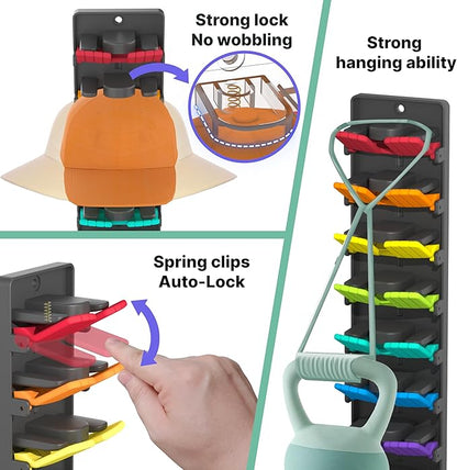 Hat Organizer for Baseball Caps 2 Packs with Built-in Spring Clips - Wall Mount Closet Hat Rack Holder, Adjustable Storage for Door/Closet Display Hat Racks Hanger (Strong Adhesive & Screws)