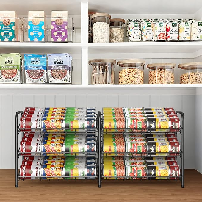 NANANARDOSO Can Organizer for Pantry, 3 Tier Can Dispenser Rack Holds up to 72 Cans, Can Storage Organizer Holder for Canned Food Storage Kitchen Cabinets or Pantry Shelf Countertop, Black