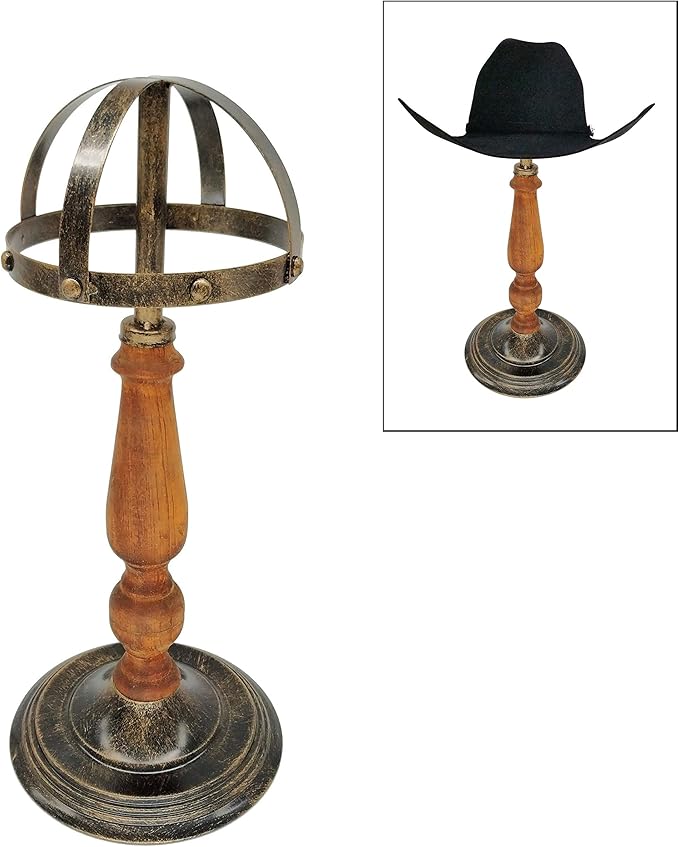 Owlgift Vintage Style Metal & Rustic Wood Stem Freestanding Hat Rack Storage, Cap Organizer, Wig Holder Display Stand - Bronze