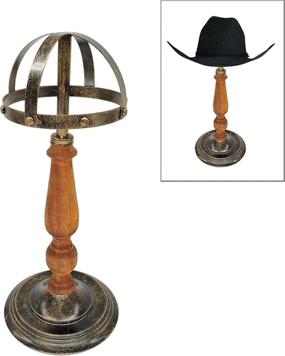 Owlgift Vintage Style Metal & Rustic Wood Stem Freestanding Hat Rack Storage, Cap Organizer, Wig Holder Display Stand - Bronze