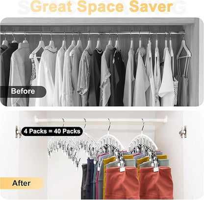 Legging Organizer for Closet, Metal Yoga Pants Hanger w/Rubber Coated 4 Pack w/10 Clips Hold 40 Leggings, Hangers Space Saving Hanging Closet Organizer for Closet Organizers and Storage-White
