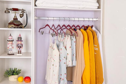 80 Pack Raspberry Quality Plastic Non Velvet Non-Flocked Thin Compact Coat Hangers with Metal Clips for Skirts Pants Blouses 360° Swivel Hook
