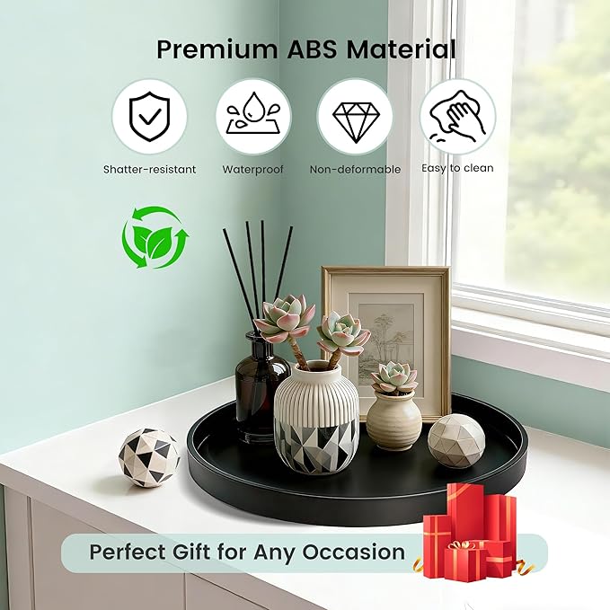 2 Pack 13.5" Bathroom and Vanity Tray, ABS Bathroom Counter Organizer, Coffee Table Decor for Perfume, Candles, Keys &More. Kitchen Countertop Organizer, Decorative Tray Soap Holder, Black