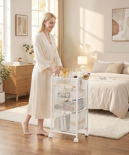 Homde Rolling Makeup Organizer with Drawers: Skincare Storage Cart with Wheels for Home Bedroom Vanity - Cosmetic Display Holder for Beauty Enthusiasts Makeup Artists