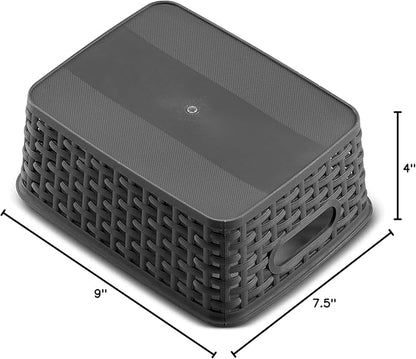 Set of 6 Plastic Storage Baskets - Small Pantry Organizer Basket Bins - Household Organizers with Cutout Handles for Kitchen Organization, Countertops, Cabinets, Bedrooms, and Bathrooms