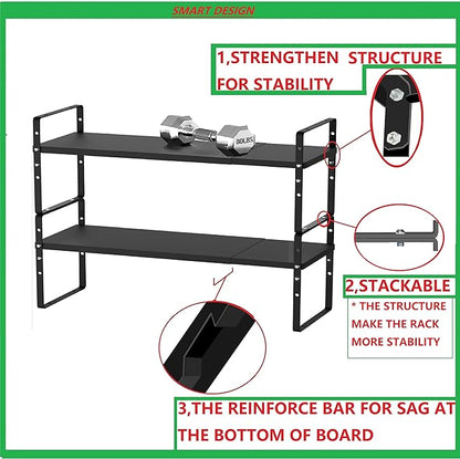 Jojocross Expandable Stackable Spice Rack Cabinet Shelf Organizer in Cabinets Shelves Kitchen Cupboard Organization Stack up Racks Pantry Countertop Storage Large/Black 3 Packs