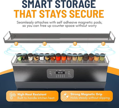 Extendable Steel Over the Stove Shelf for Back of Stove (16 to 30 Inches) Magnetic Stove Top Shelf for Kitchen Stove, Over Stove Shelf for Back of Stove - Over the Stove Spice Rack Shelf (Grey)