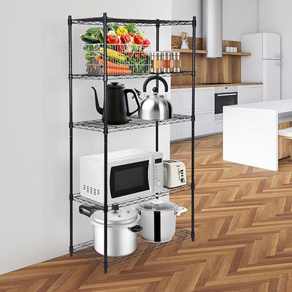 SUPER DEAL Black 5-Shelf Heavy Duty Storage Wire Shelving Unit for Restaurant Garage Pantry Kitchen Garage Rack (30L x 14W x 60H)