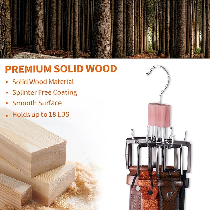 Cedar Block Belt Organizer, 4 Pack Natural Aromatic Cedar Closet Organizers for Belts, Scarves, and Ties
