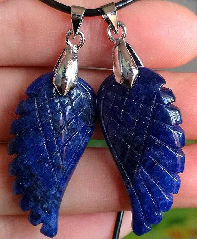 35mm Hand carved mixed gemstom angel wing for necklace pendant bead (lapis)