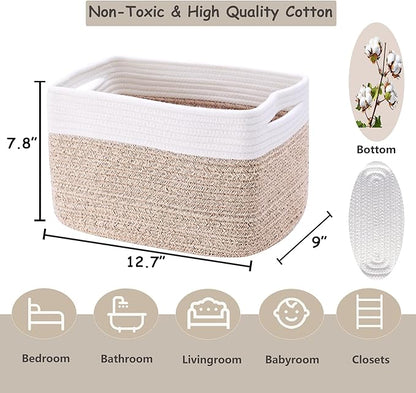 Set of 4 Rope Basket for Shelves Woven Rectangle Storage Basket Bins for Nursery Toy Storage for Baby Girl