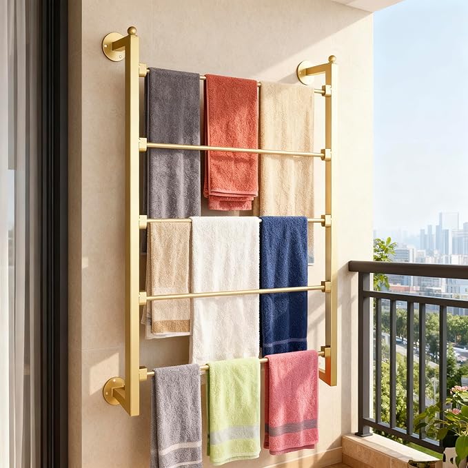 5 Tier Wall Mount Tie Rack Scarf Display Belt Pants Hangers Scarves Hijab Stand, Ribbon Organizer Holder Wrapping Paper Spool Storage Towel Rack for Retail Store,Home,Craft Room,Florist