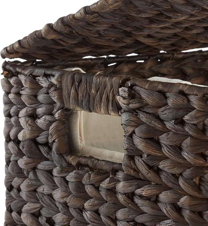 Casafield Large Laundry Hamper with Lid and Removable Liner Bag - Espresso Dark Brown, Woven Water Hyacinth Rectangular Laundry Basket Clothes Sorter