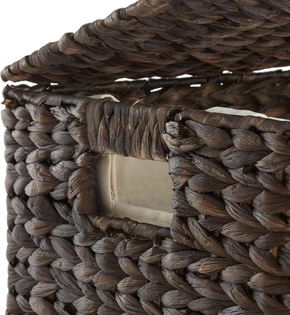 Casafield Large Laundry Hamper with Lid and Removable Liner Bag - Espresso Dark Brown, Woven Water Hyacinth Rectangular Laundry Basket Clothes Sorter
