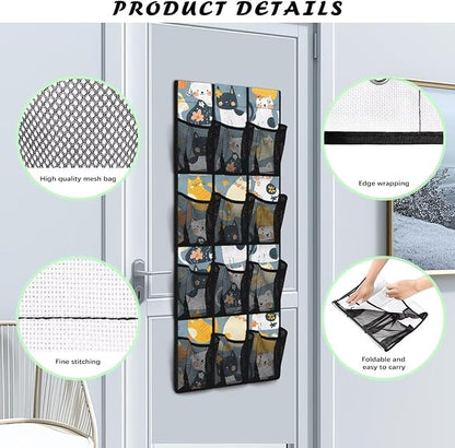 Flower Cat Over The Door Shoe Organizer,Small Hanging Shoe Rack for Closet,Quick Dry Mesh Organizer Hanging for Pantry Bathroom Closet,Organizer for Bedroom Bathroom,Kitchen