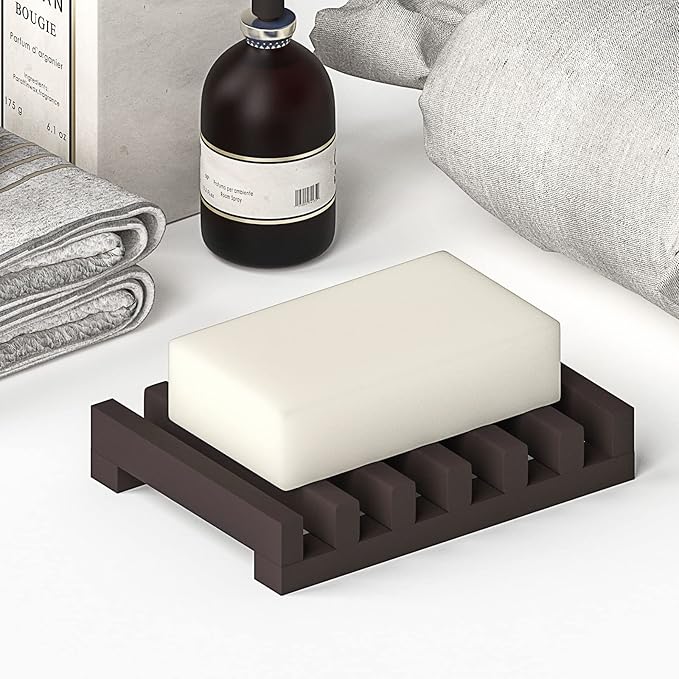 Topsky 2Pcs Soap Dish Holder, Non-Slip Bathroom Accessories Silicone Soap Case Saver, Sink Deck Bathtub Shower Dish Soap Drainer, Silicone Holder for Soap, Sponges, Scrubber (Brown)