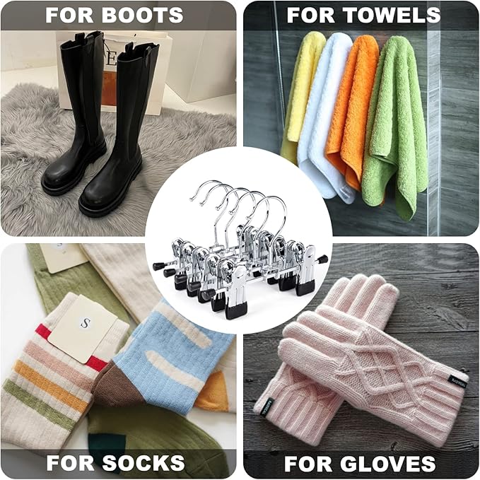 Amber Home 20 Pack 6" Metal Boots Hangers with 2 Adjustable Clips, Portable Multifunctional Hangers Space Saving for Socks Hats Towels Bags, Clips Hanger for Pet Clothes and Traveling (20 Pack)