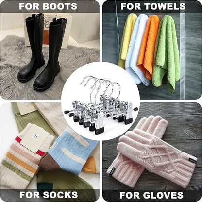 Amber Home 20 Pack 6" Metal Boots Hangers with 2 Adjustable Clips, Portable Multifunctional Hangers Space Saving for Socks Hats Towels Bags, Clips Hanger for Pet Clothes and Traveling (20 Pack)