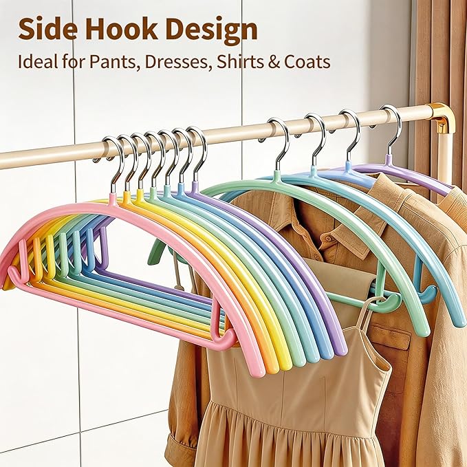 14 Pack Clothes Hangers, Curved No Shoulder Bump Sweater Hangers, Multi-Color Non-Slip Space Saving Heavy Duty Metal Hangers for Closet, Shirts, Pants, Coats, Jackets & Suits