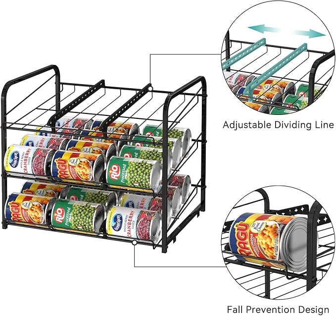 NORCEESAN Stackable Can Rack Dispenser 2 Pack Can Storage Rack Organizer Can Food Storage Rack Holds Up to 72 Cans for Kitchen Cabinet Countertops, Black