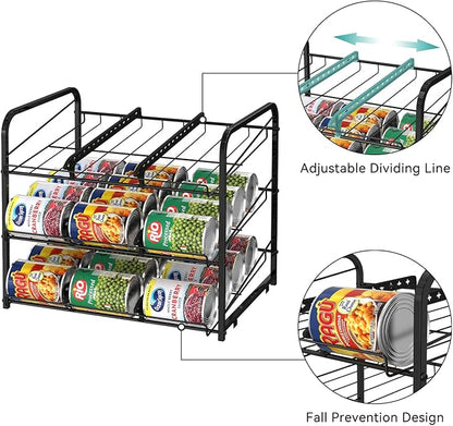 NORCEESAN Stackable Can Rack Dispenser 2 Pack Can Storage Rack Organizer Can Food Storage Rack Holds Up to 72 Cans for Kitchen Cabinet Countertops, Black