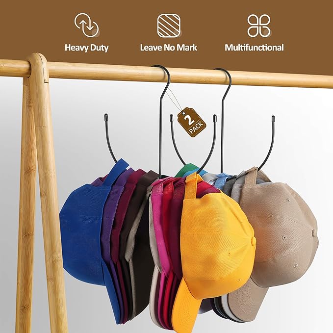 ZEDODIER 2 Pack Hat Hangers for Closet, Metal Hat Organizer Hat Racks for 20 Baseball Caps, Hat Holder Cap Storage, Black