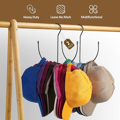 ZEDODIER 2 Pack Hat Hangers for Closet, Metal Hat Organizer Hat Racks for 20 Baseball Caps, Hat Holder Cap Storage, Black