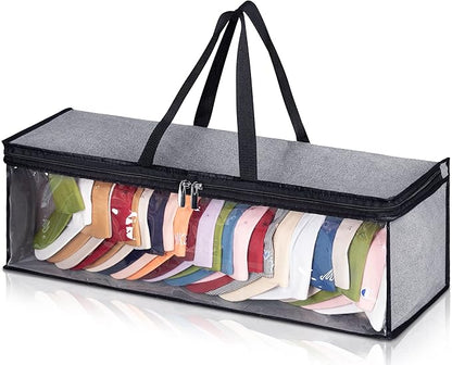 KEETDY Hat Organizer for Baseball Caps Holder Large Hat Storage Bag Rack with Double Carry Handles and Zipper Closure, Grey