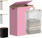 efluky Slim Laundry Basket with Lid, Narrow Laundry Hamper with Removable Bag, Skinny Dirty Clothes Basket with Bamboo Handles for Bathroom, Bedroom & Laundry Room, 65L Pink