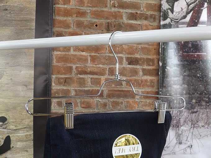 NAHANCO Metal Skirt/Pant Hangers with Metal Clips, 14" - Chrome (Pack of 25)