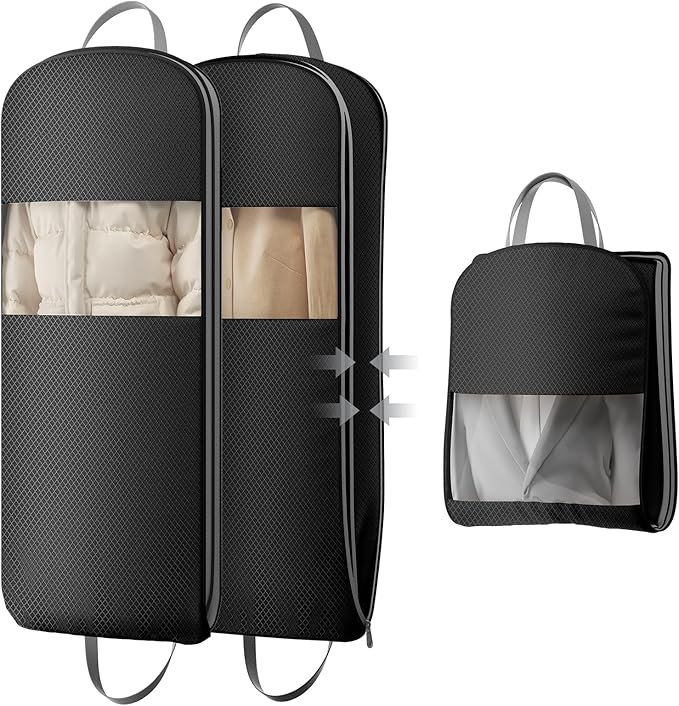DIMJ 2 Pack 54" Space Saving Garment Bags for Hanging Clothes With Compression Zipper Carry Handles and Window, Washable Suit Bag for Dress, Clothes, Coats, Down Jacket, Closet, Moving, Travel
