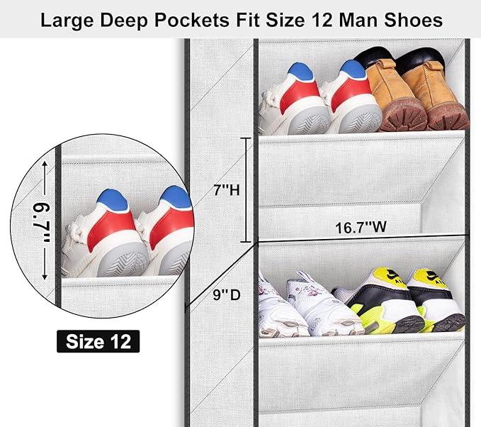SLEEPING LAMB Shoe Rack for Door, Kids Door Shoe Organizer for Closet hanger, Narrow Hanging Sneaker Storage with Large Deep Pockets for Toddler, Girl, Baby Room Decor, White