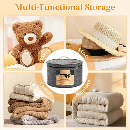 Hat Boxes for Women/Men Storage, 16" D x 10" H, Round Hats Storage Box Container for Closet, Clothes Storage Bin for Stuffed Animal Toy, Foldable Caps Organizer for Travel with Dustproof Lid (Grey)