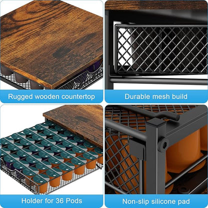 Coffee Pod Drawer Holder for K Pod Coffee Pods Holder for Counter 36 Capacity Pods Storage Organizer for Coffee Capsule Storage with Sliding Baskets for Coffee Station Black