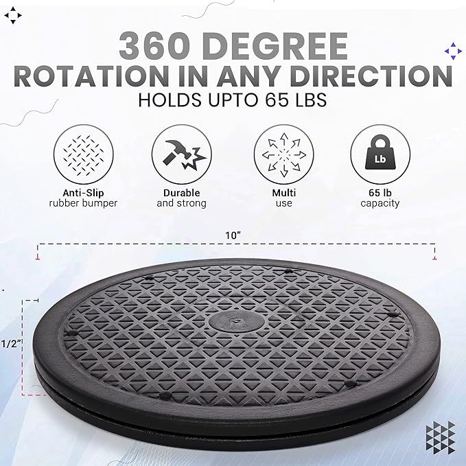 12 Inch Lazy Susan Turntable Organizer, Non Skid Large Lazy Susan Turntable for Cabinet, Computer or Laptop, Plastic Turn Table, Black, 1 PC