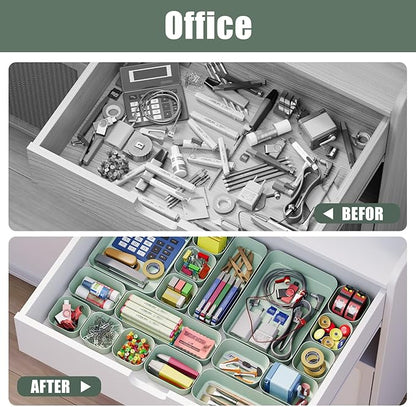 Plastic Drawer Organizers, 18 PCS Drawer Organizer Bins, Bathroom and Vanity Organizer Plastic Tray, Makeup organizer and storage for Makeup, Bedroom, Kitchen Gadgets Utensils and Office