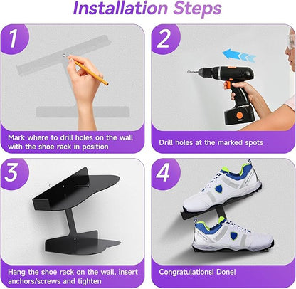 2 Pack H Type Floating Shoe Rack for Wall, Metal Wall Mount Floating Shoe Shelves, Wall Mount Floating Sneaker Display Rack, Levitating Shoe Organizer for Sneaker Collector Advertising Exhibition