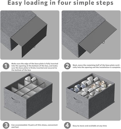 FHSQX 2 Pack Shoe Organizer for Closet,Foldable Shoe Organizer,Fits up to 24 Pairs,Storage Containers With Bottom Support for Shoes